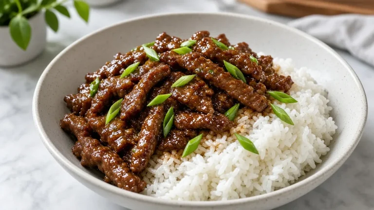 Crockpot Mongolian-style beef bowl