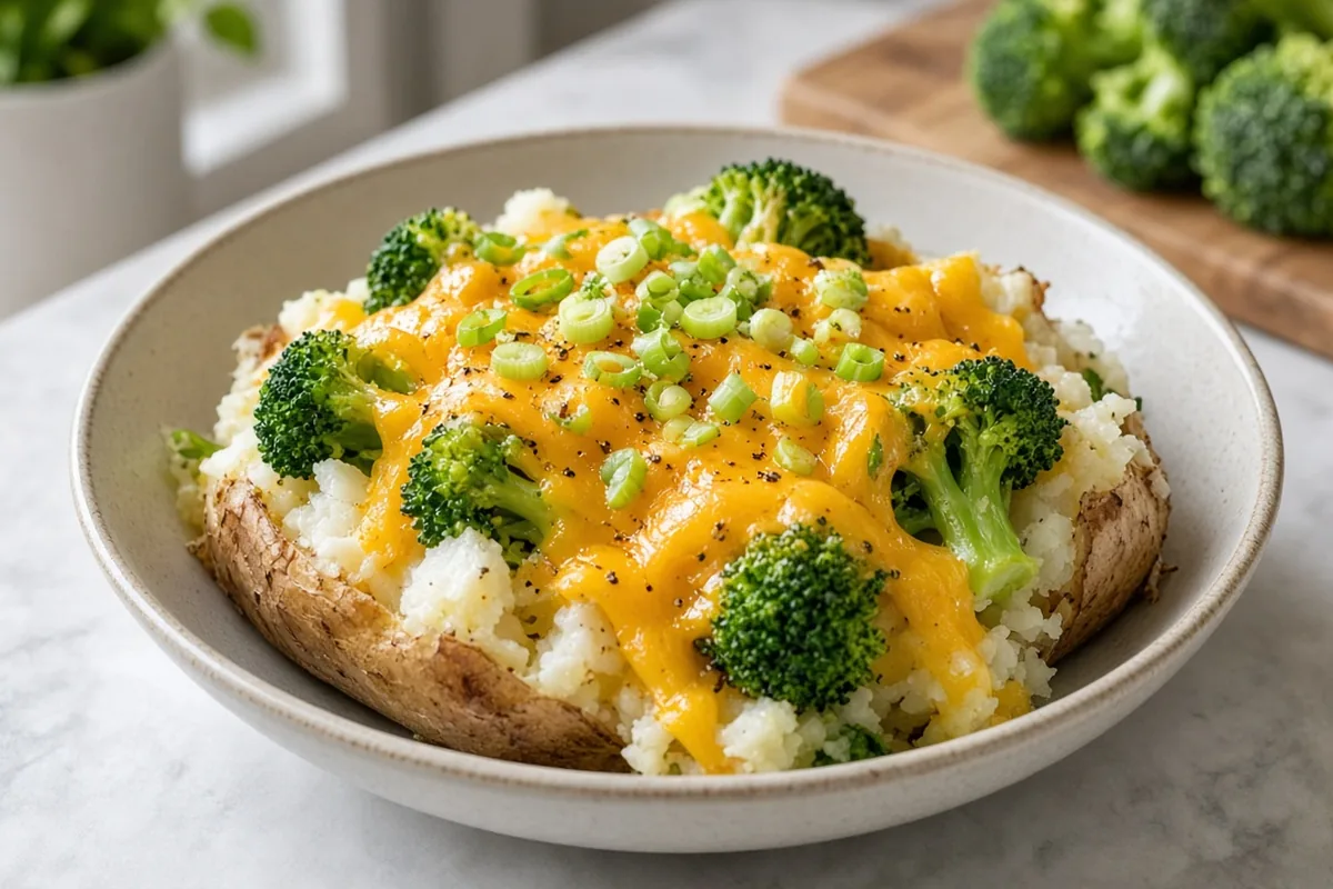 Baked potato with broccoli and cheddar