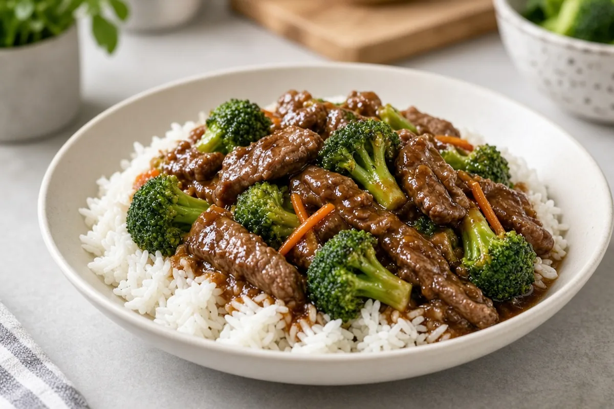 Beef and broccoli style over rice