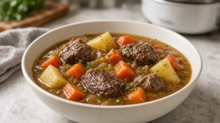 Beef stew with potatoes in a bowl