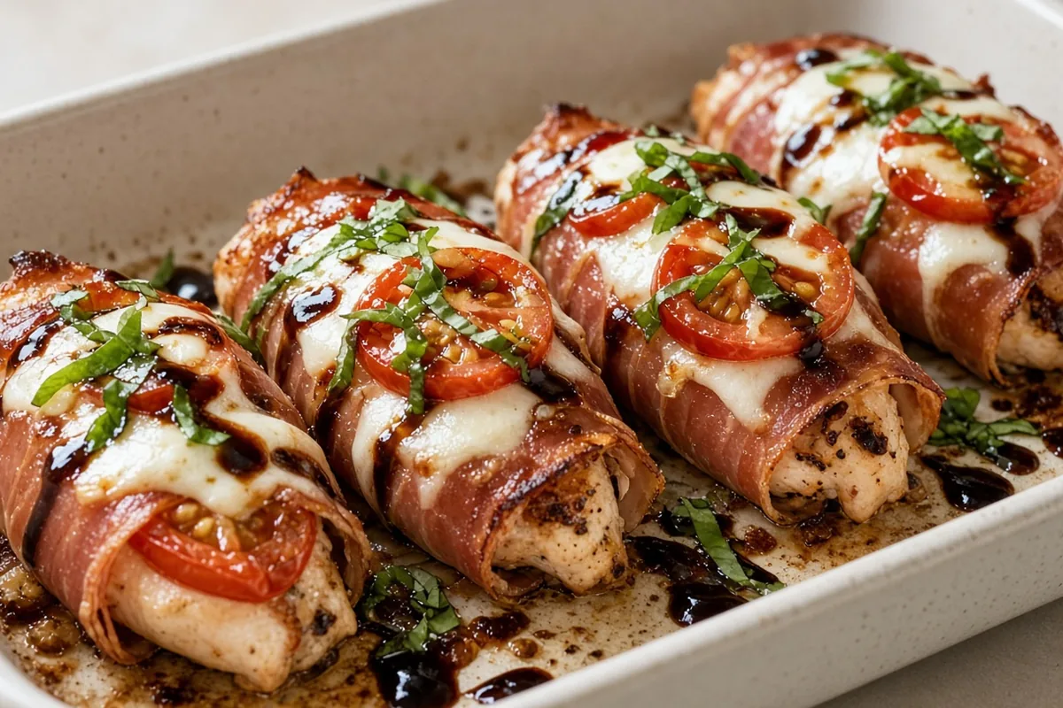 Prosciutto Caprese chicken bake