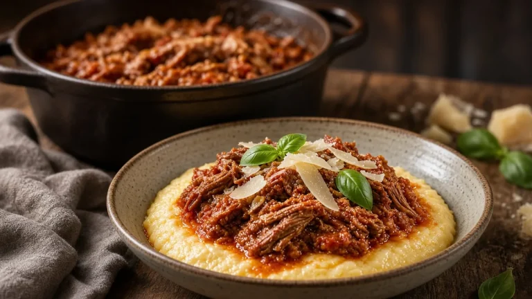 Beef ragu over polenta