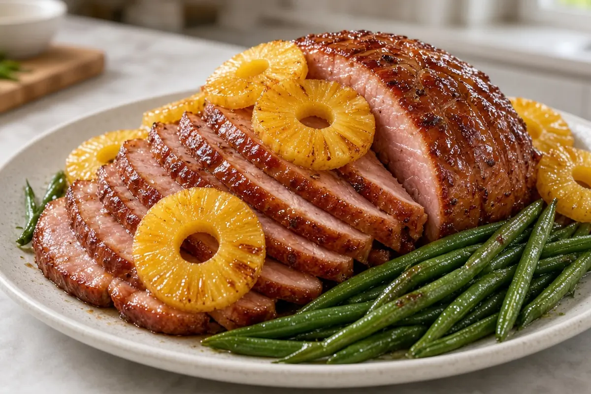 Sliced glazed Easter ham