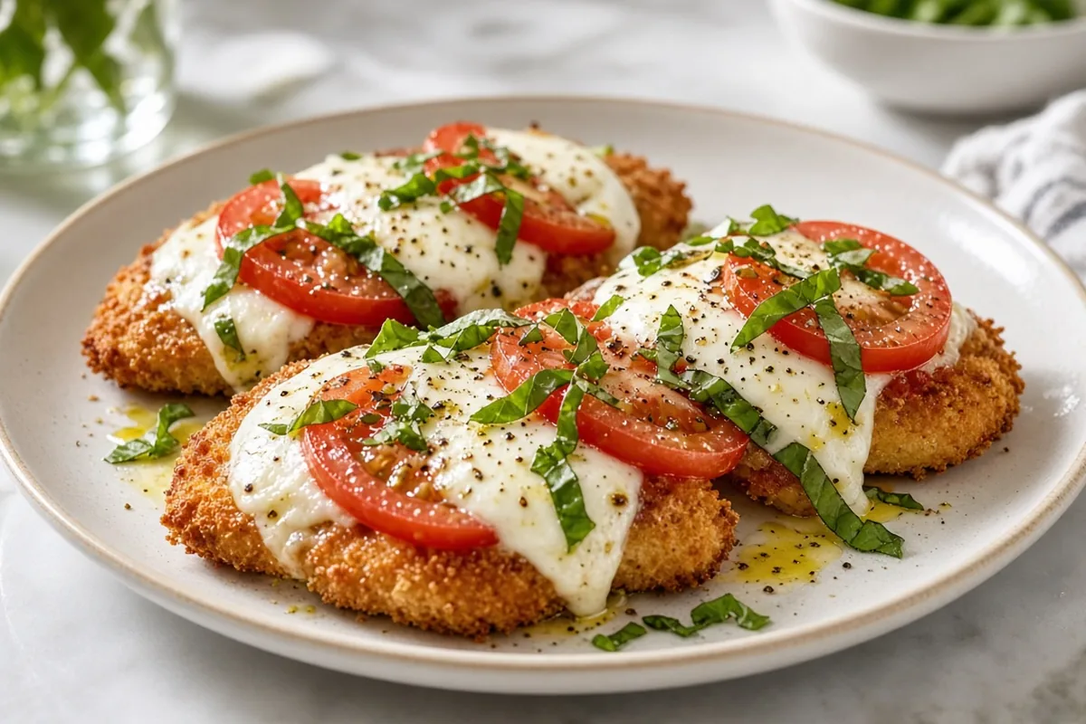 Caprese chicken cutlets with tomato and mozzarella