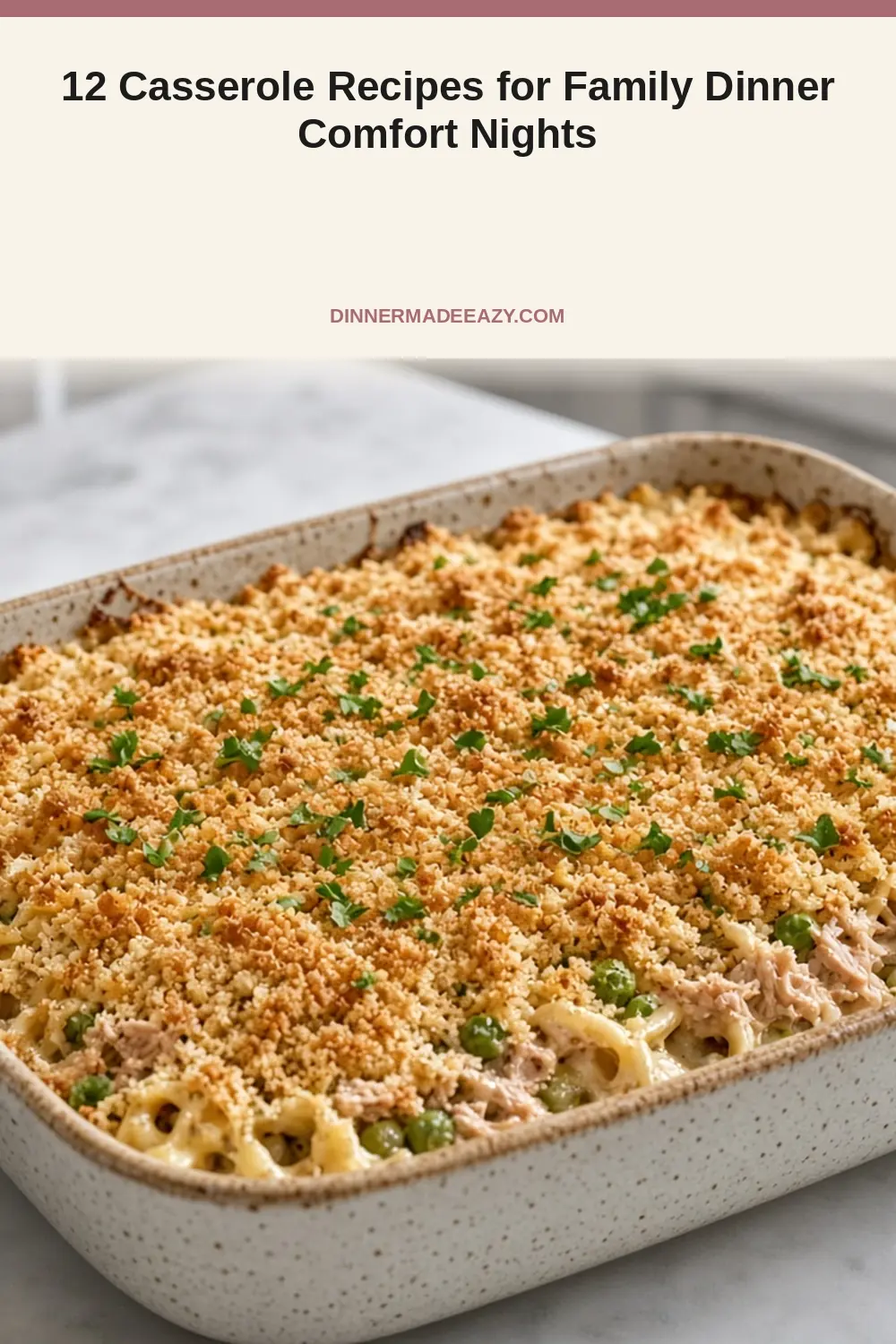 Vertical photo of tuna noodle casserole
