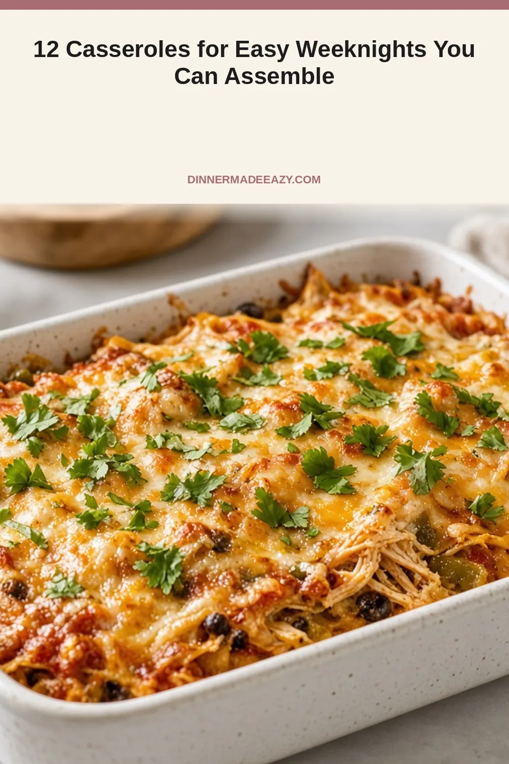 Vertical photo of chicken tortilla casserole