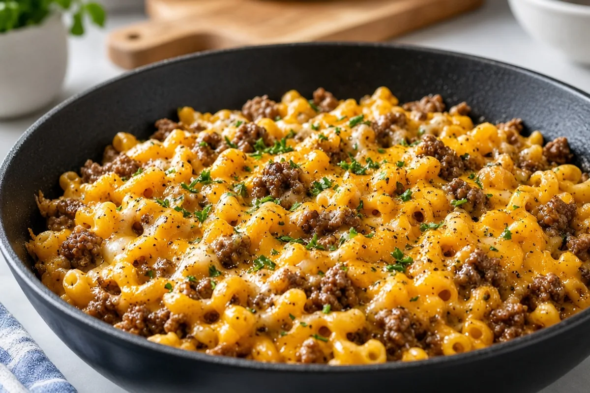 Cheeseburger pasta serving