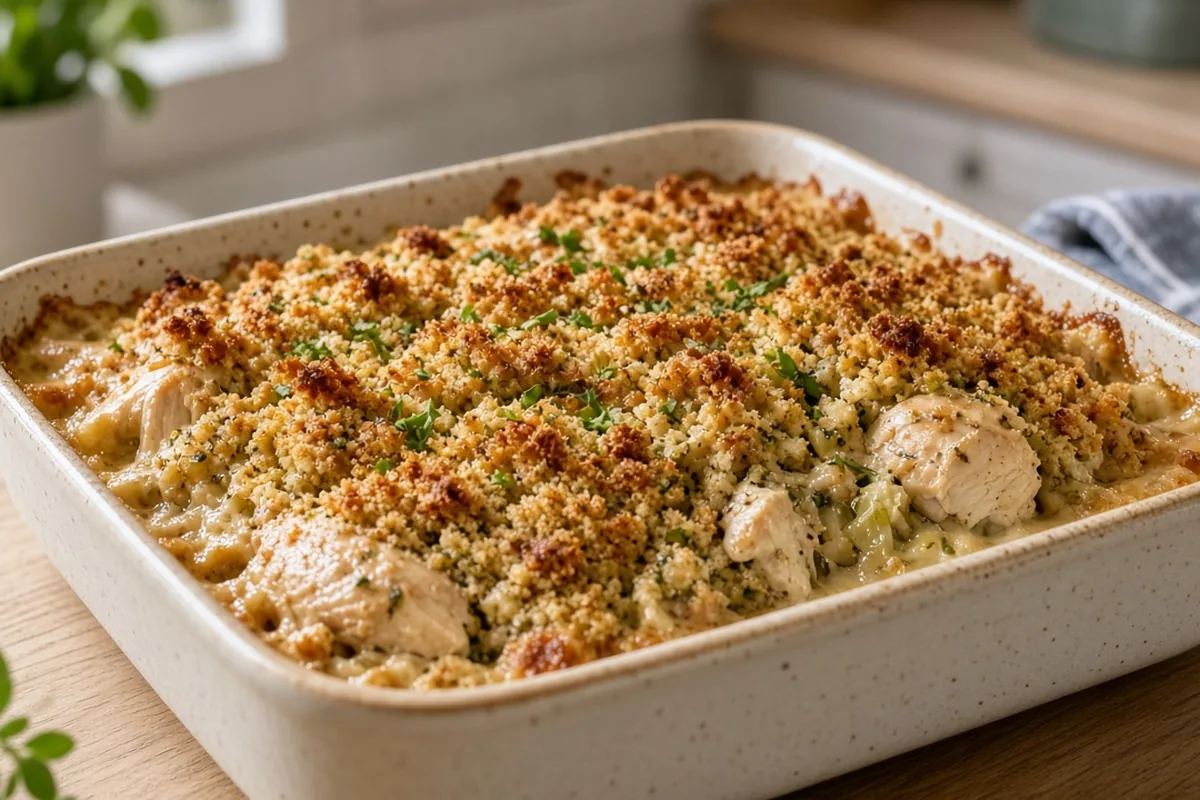 Chicken nugget casserole with cheese