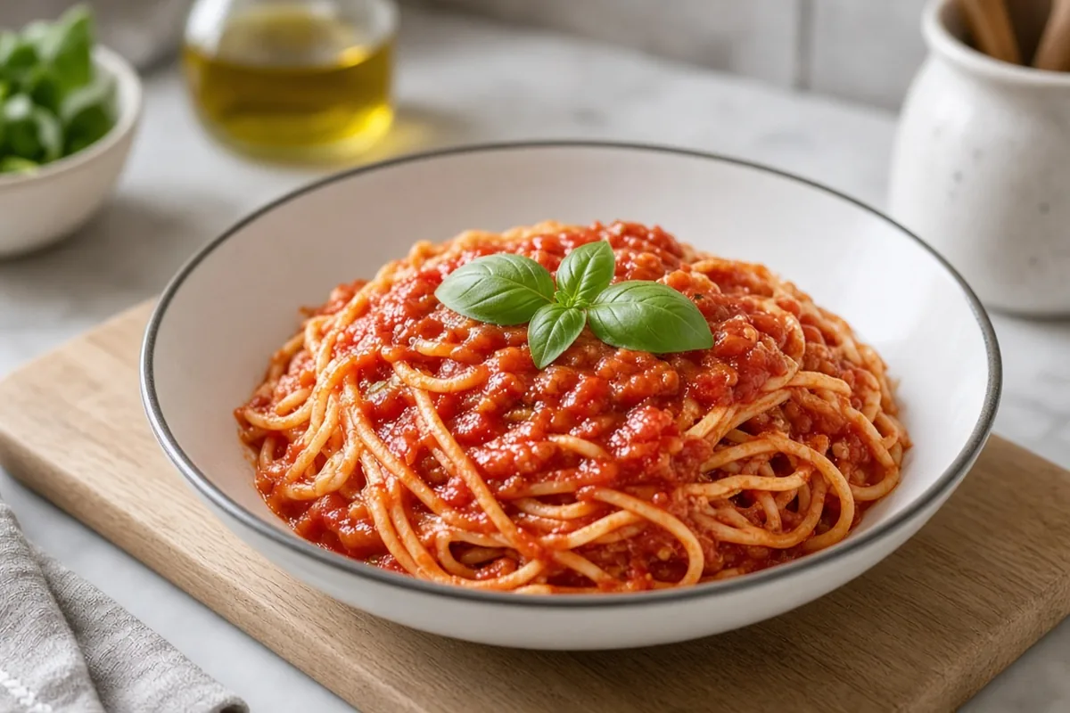 Spaghetti with marinara on a weeknight table