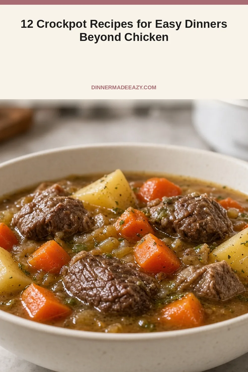 Vertical photo of beef stew dinner