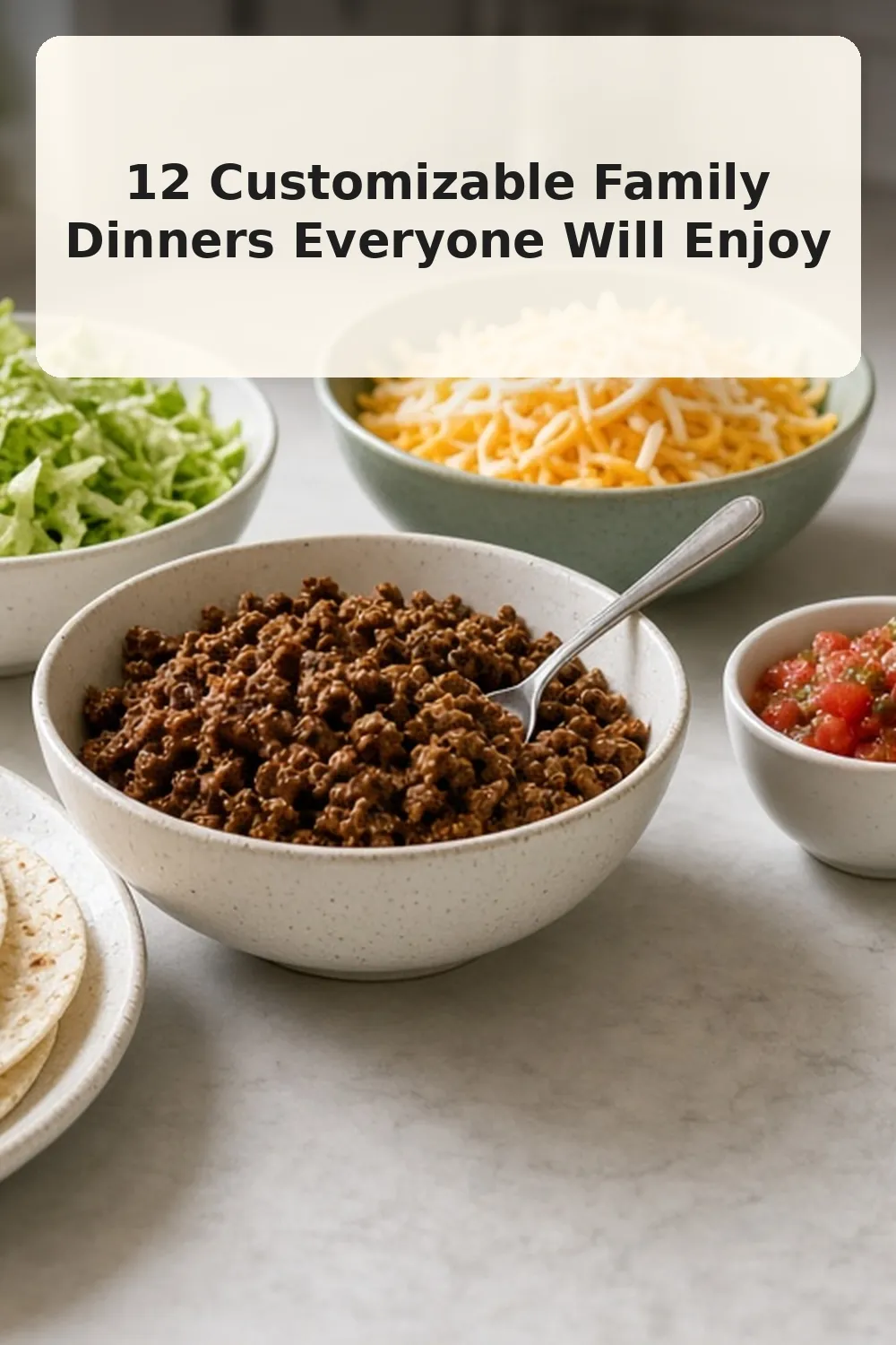 Vertical photo of soft taco bar dinner setup