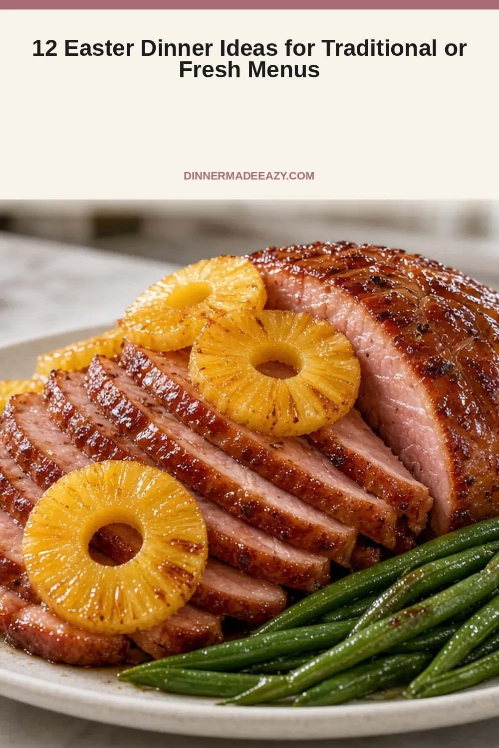 Vertical photo of glazed Easter ham