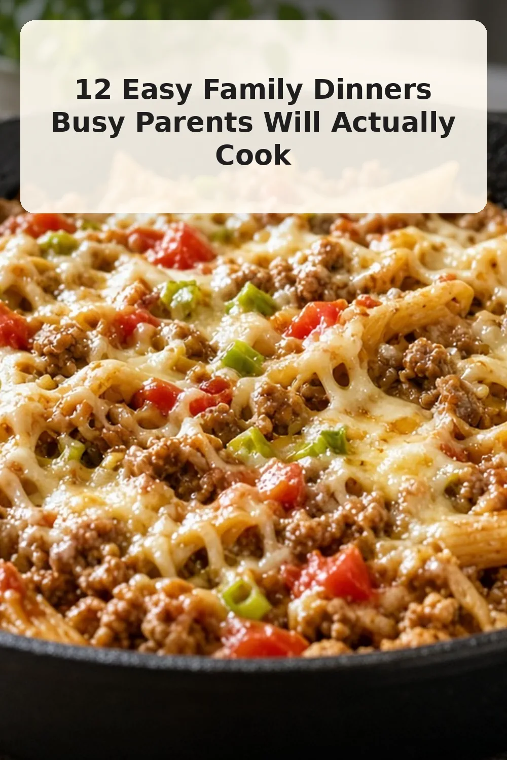 Vertical photo of skillet turkey taco pasta dinner