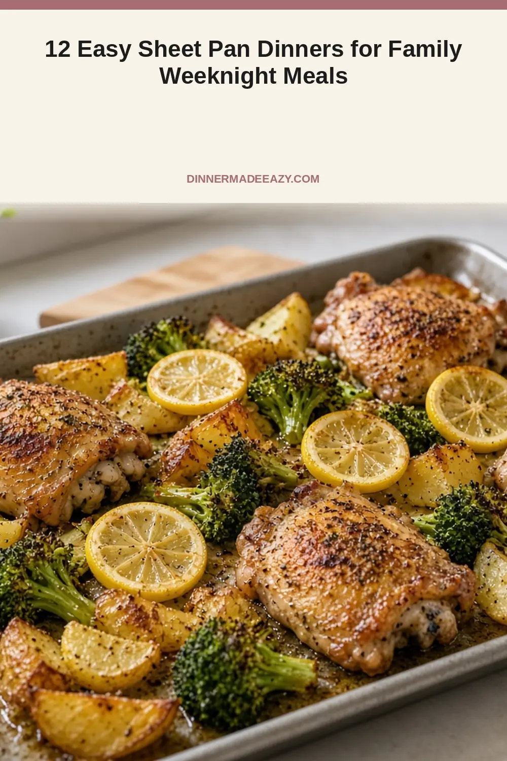 Vertical photo of lemon-pepper sheet pan chicken
