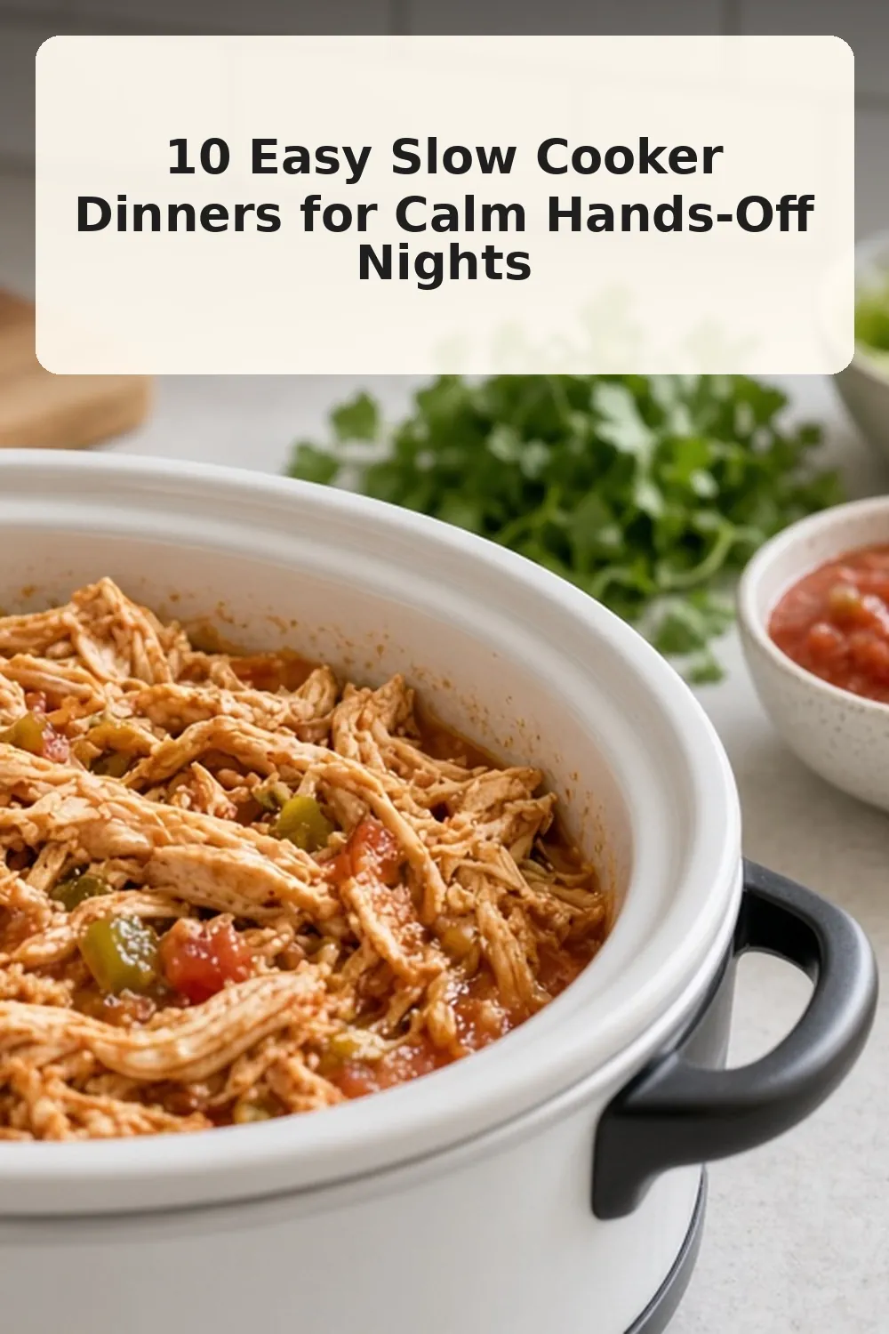 Vertical photo of salsa chicken taco dinner