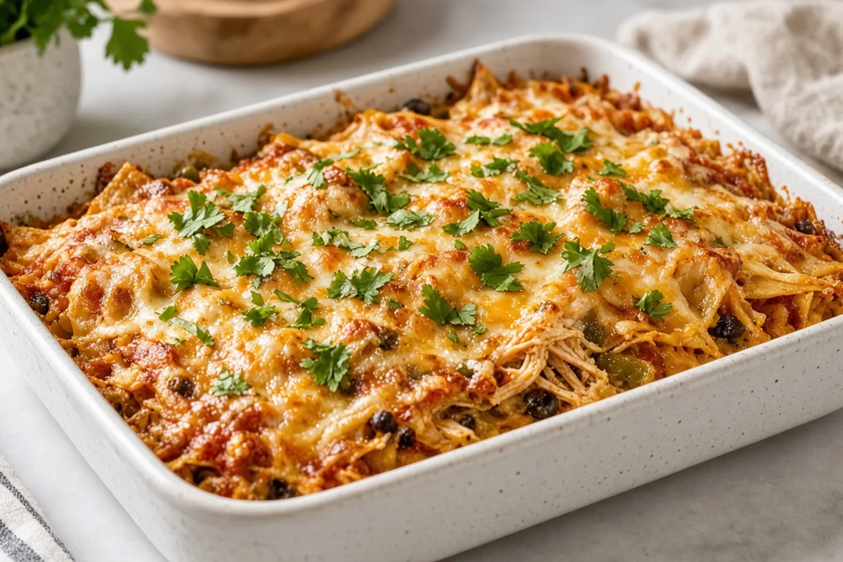 Enchilada chicken stack casserole