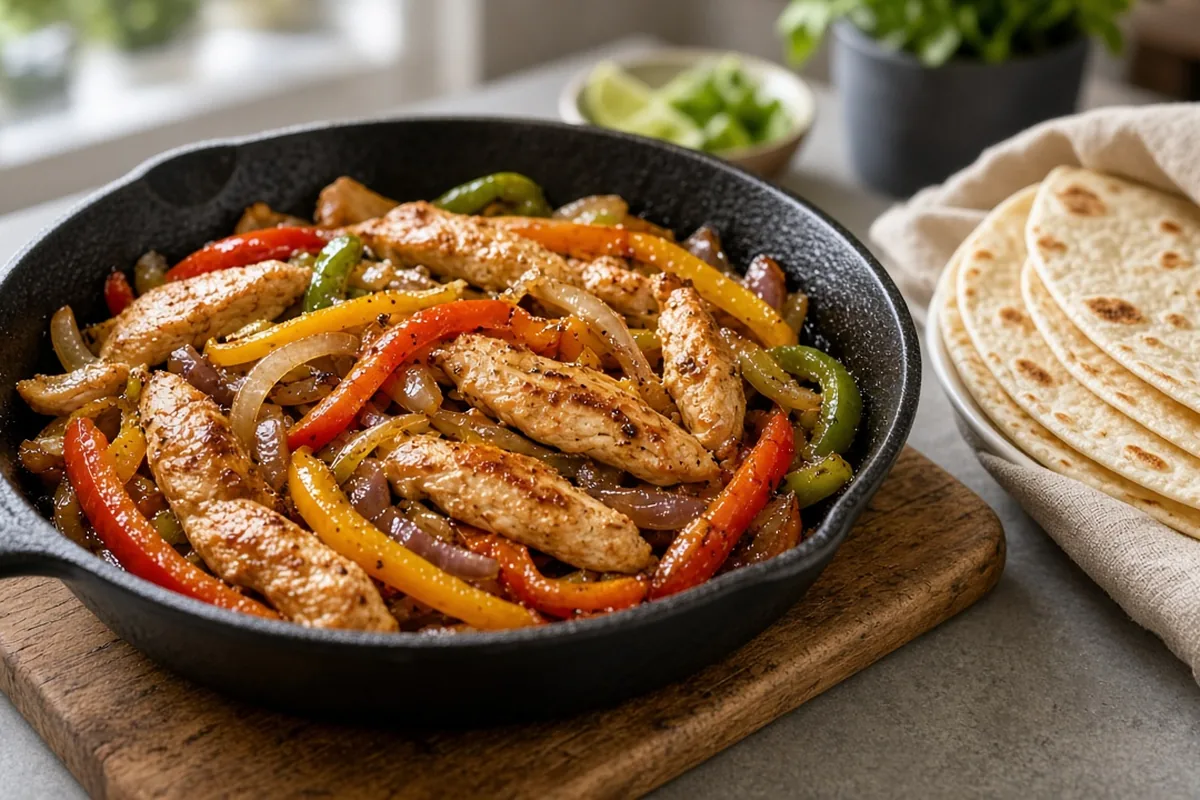 Fajita skillet with tortillas
