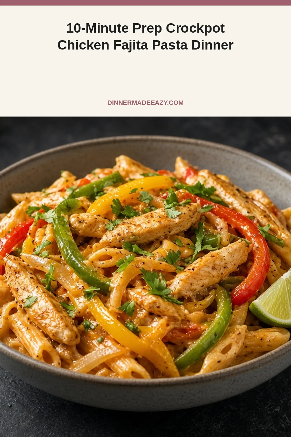 Vertical crockpot chicken fajita pasta pin