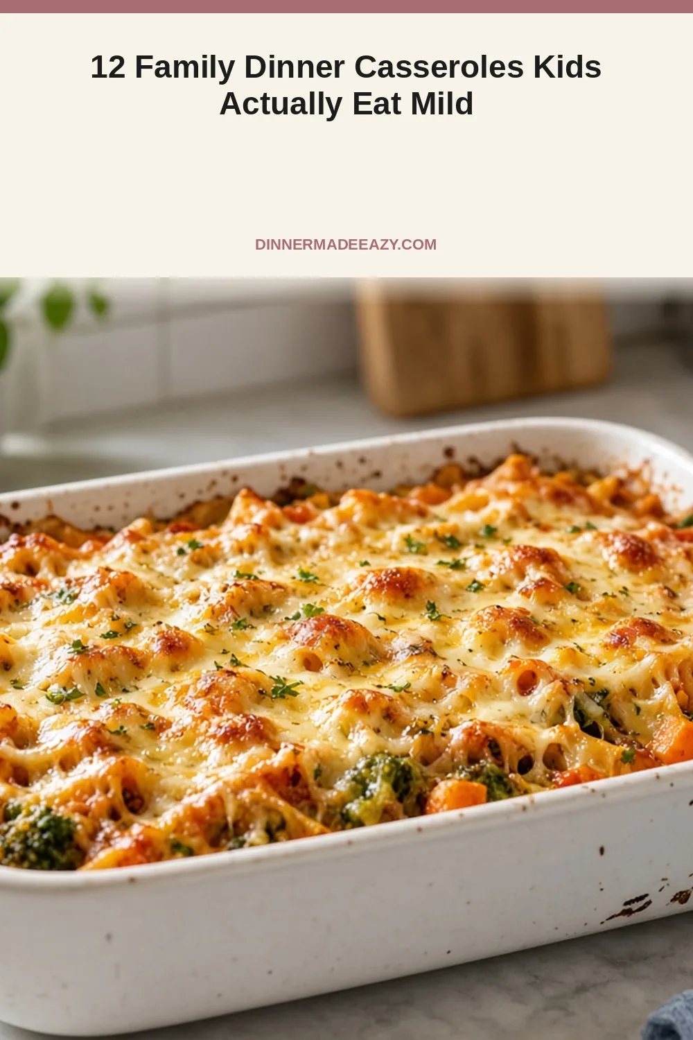 Vertical photo of mild pasta casserole for kids