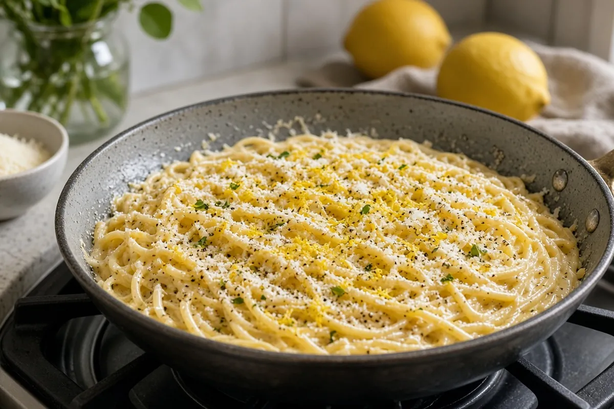 Creamy lemon Parmesan pasta with spinach