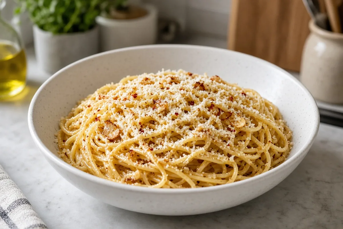 Garlic butter pasta with peas
