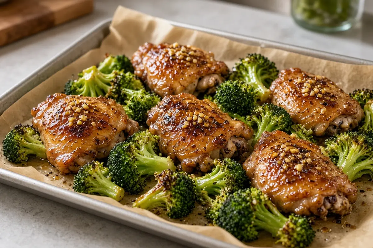 Sheet-pan honey-garlic chicken with broccoli