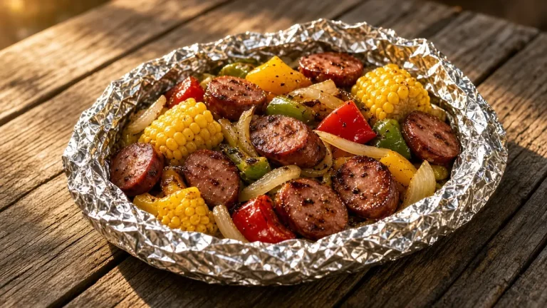 Grill-packet sausage peppers corn