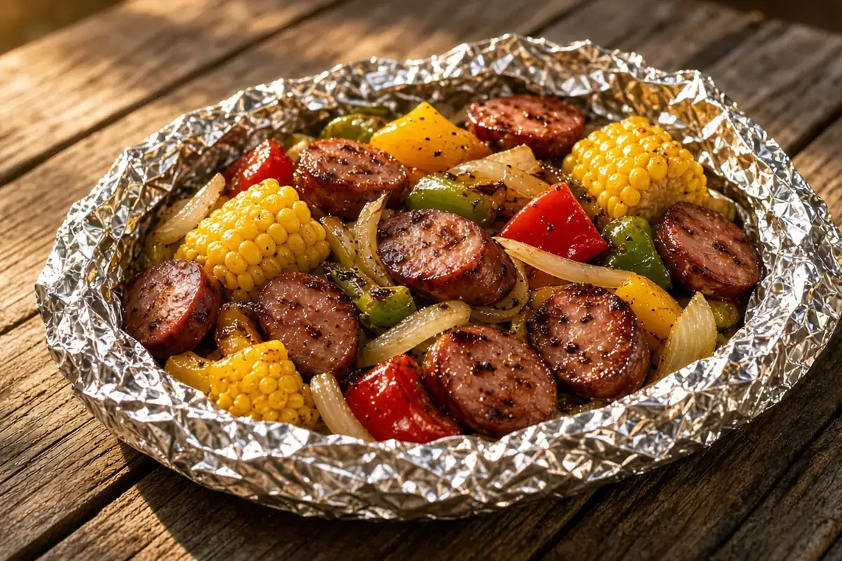 Grill-packet sausage with corn
