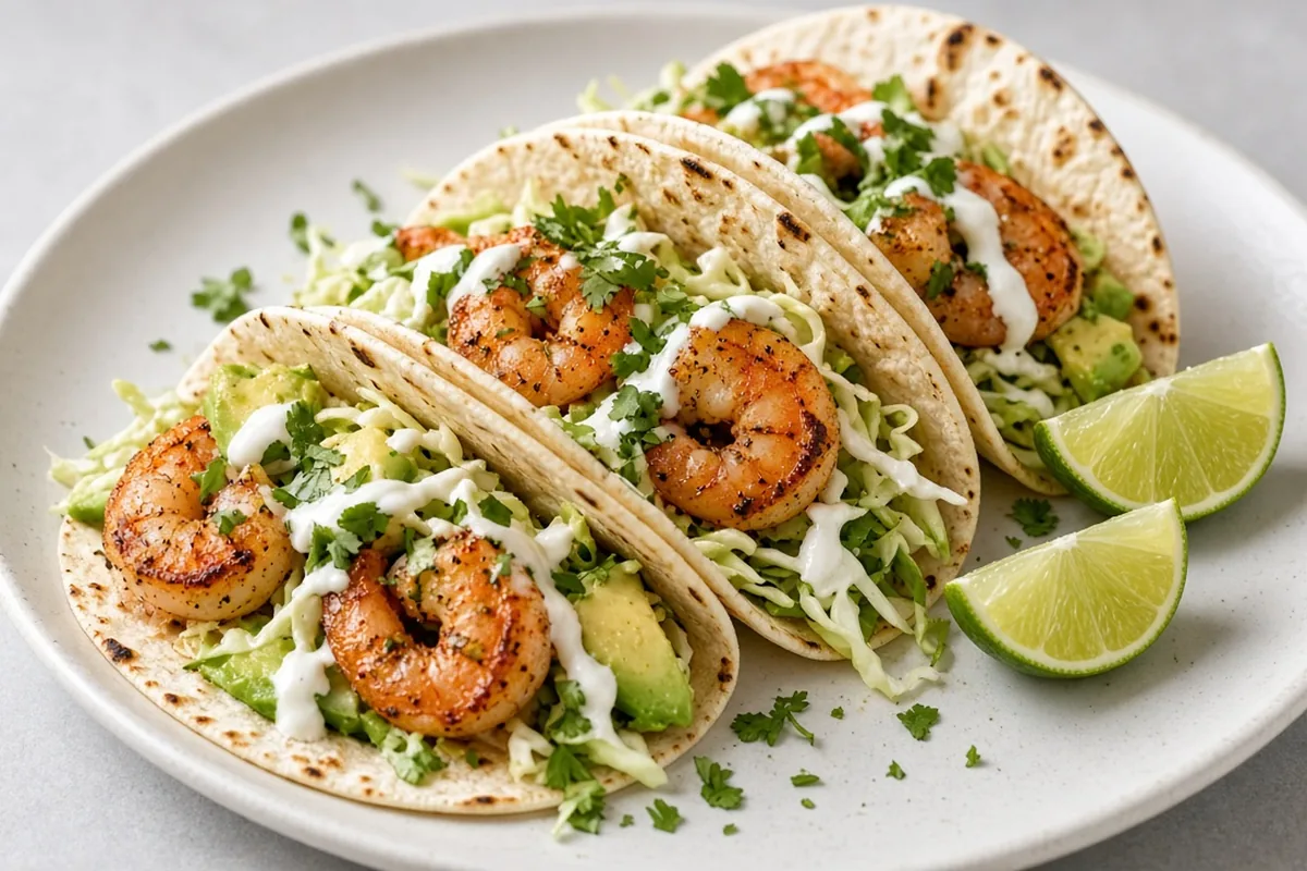 Skillet shrimp soft tacos