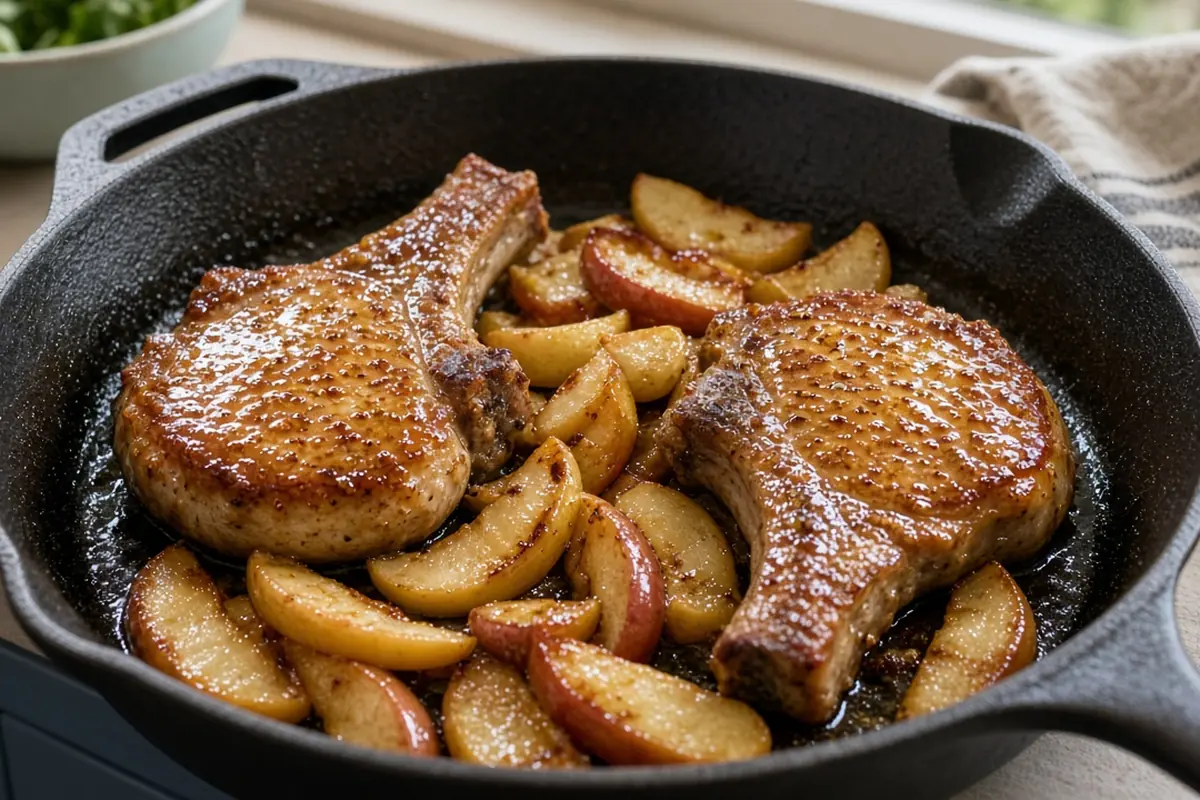 Maple-mustard pork chops with apples