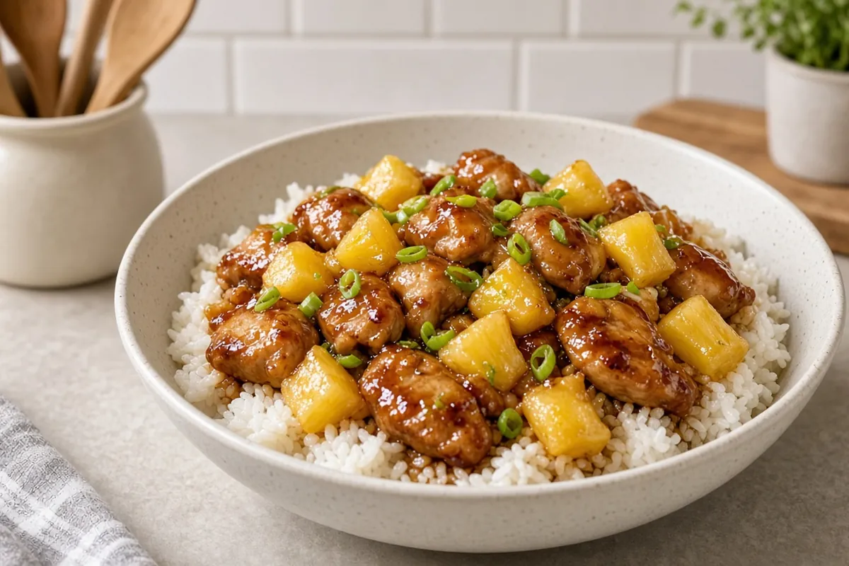 Teriyaki chicken with pineapple over rice