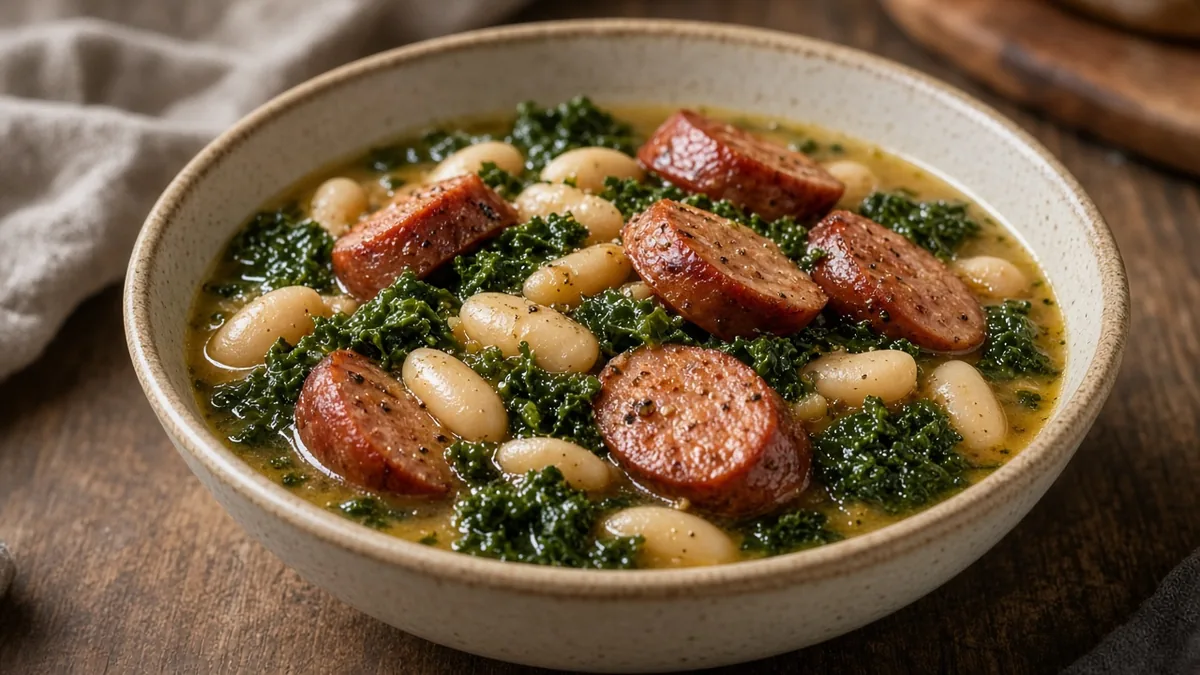 Sausage and white beans in crock
