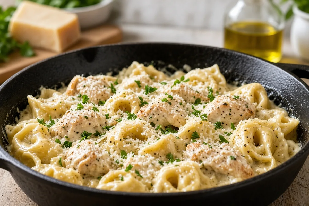 Creamy chicken tortellini with peas