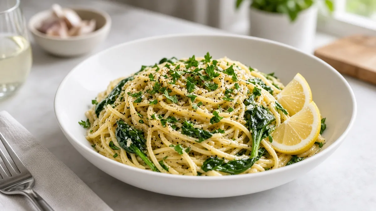 Garlic butter lemon spaghetti with spinach