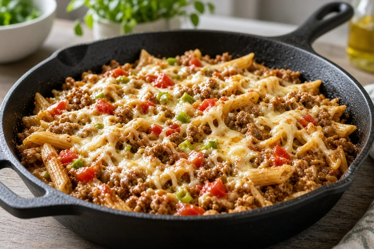 One-pot taco pasta with cheddar