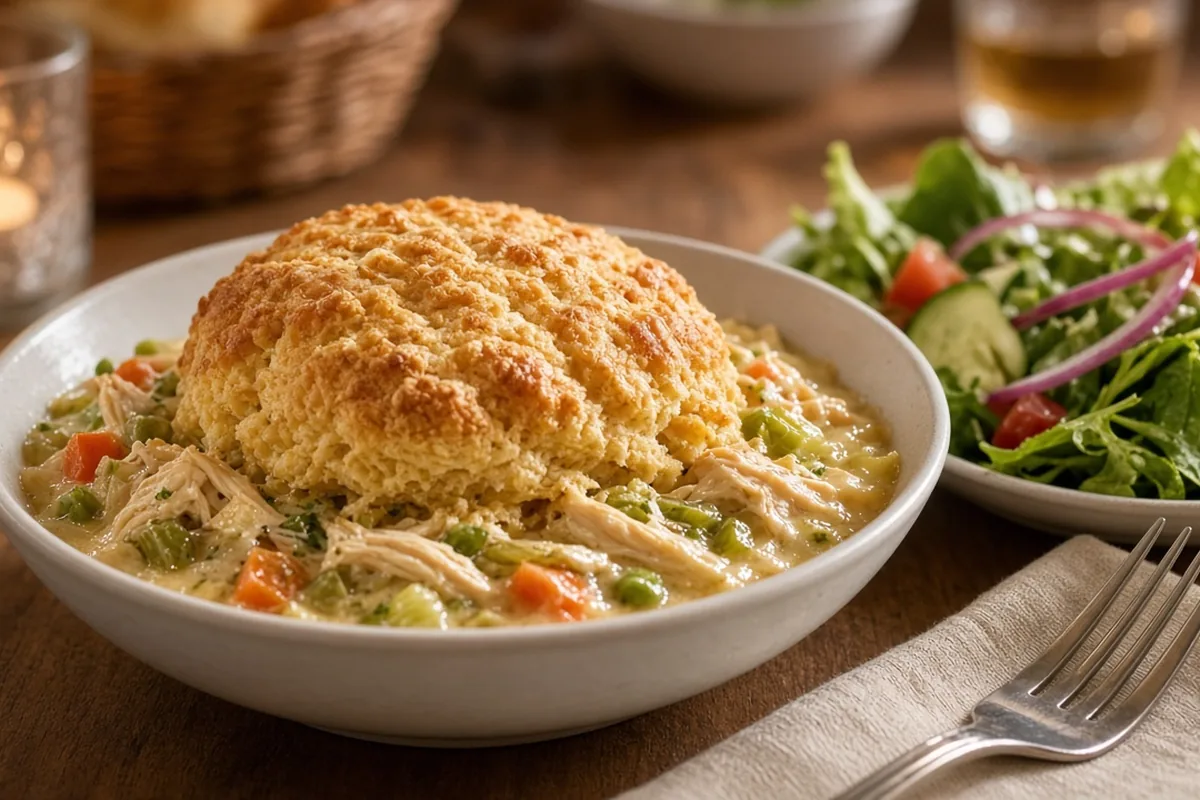 Served chicken pot pie casserole