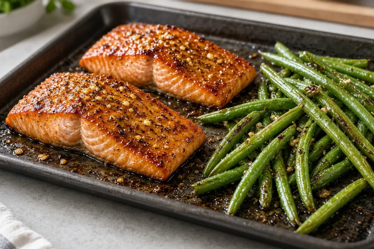 Honey-garlic salmon with green beans