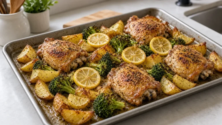 Sheet-pan lemon-pepper chicken with broccoli and potatoes