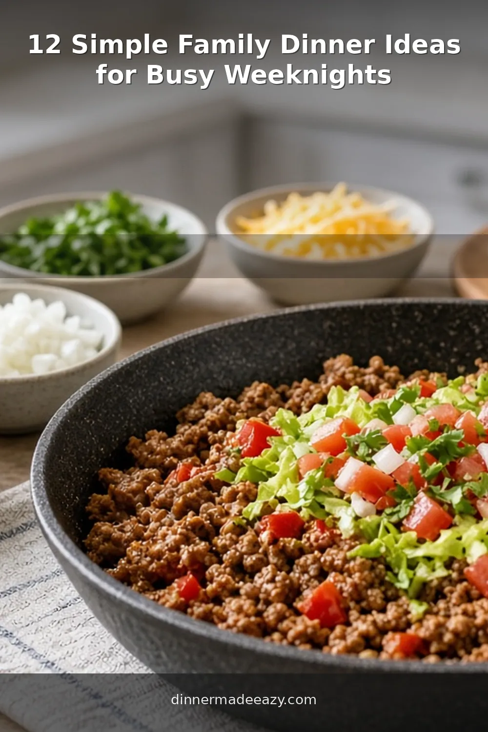 Vertical photo of family taco dinner toppings bar