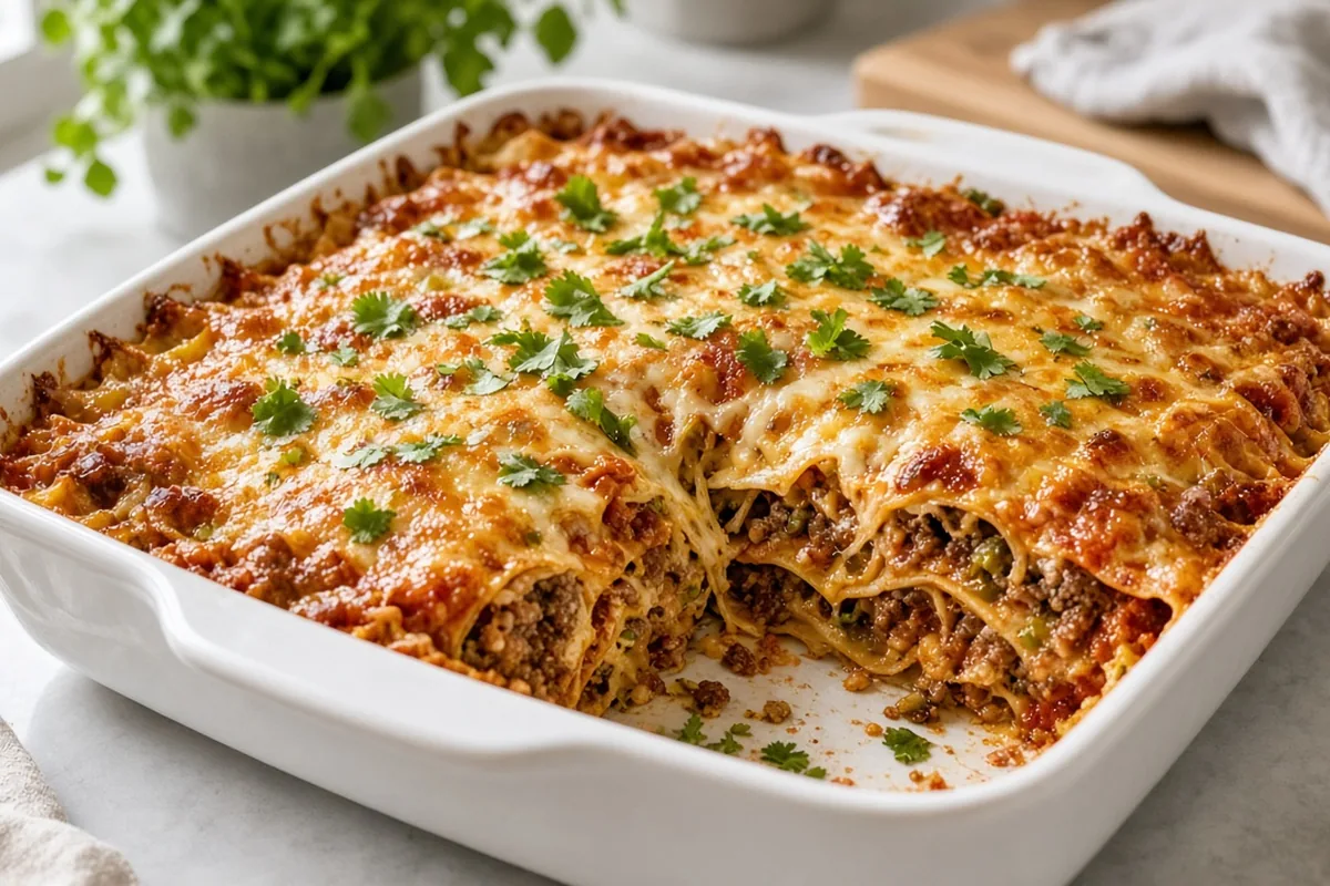 Soft taco lasagna layered casserole