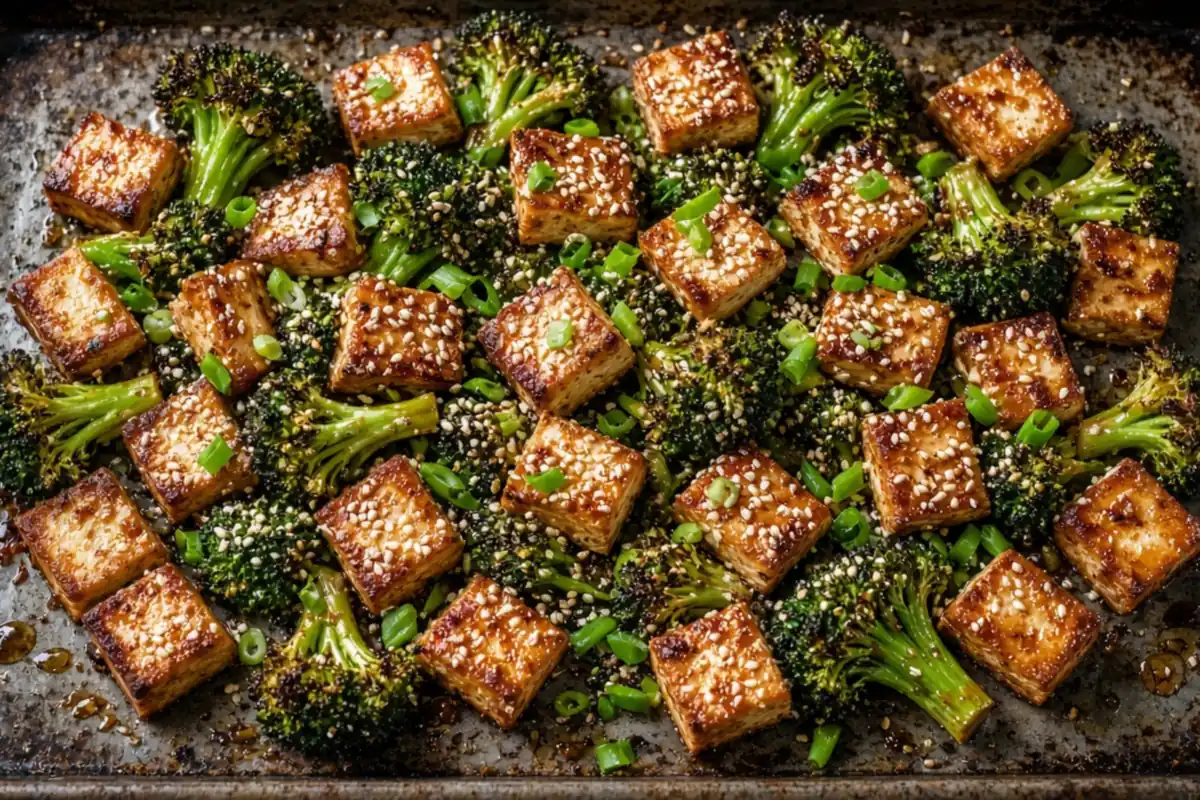 Miso glazed tofu broccoli