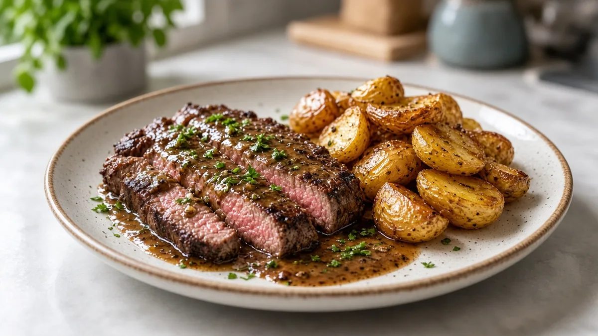 Steak with garlic butter pan sauce