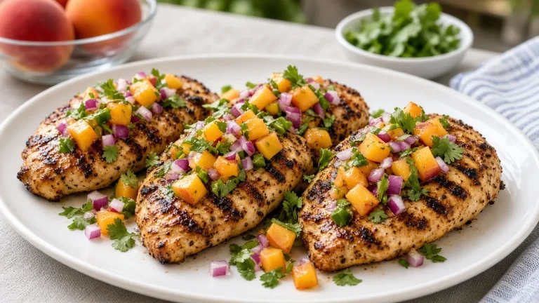 Grilled chicken with peach salsa