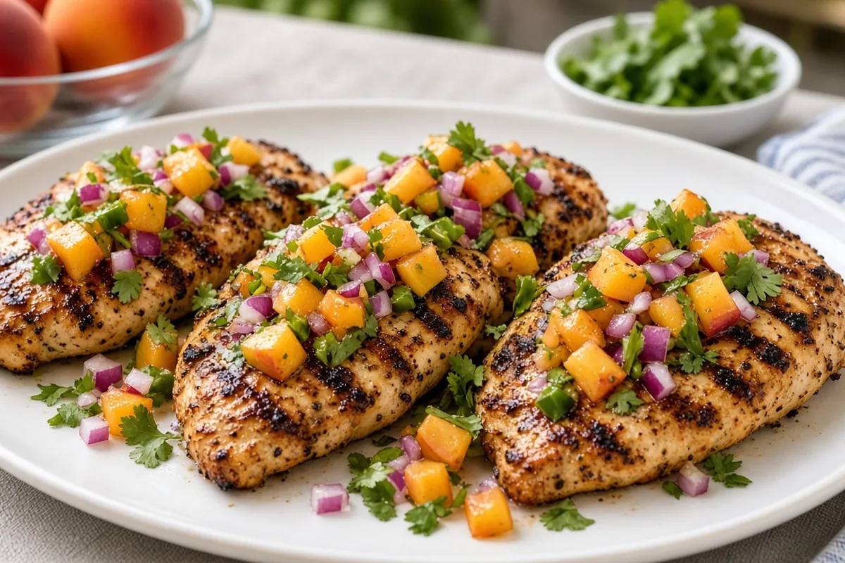 Peach salsa grilled chicken