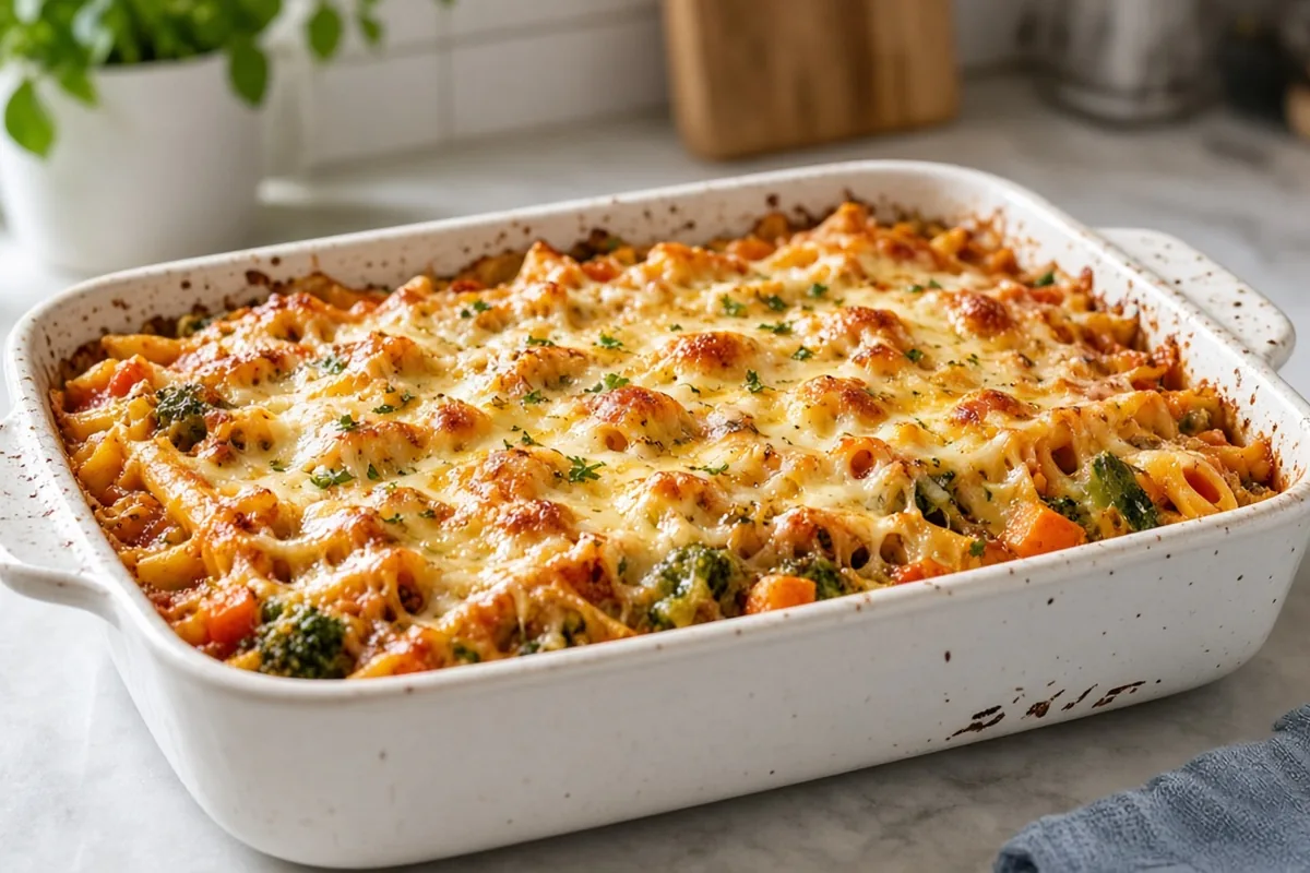 Vegetable lasagna slice on a plate