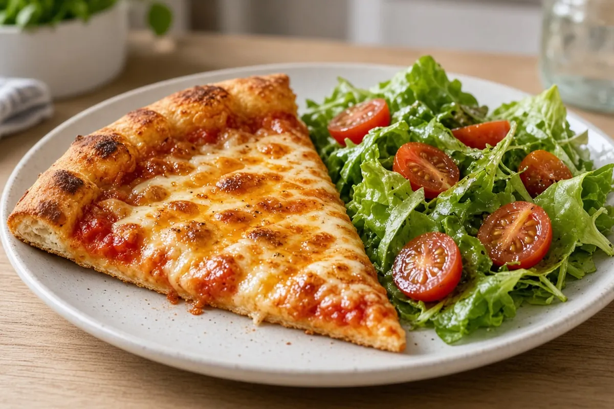 Homestyle pizza slices with a side salad