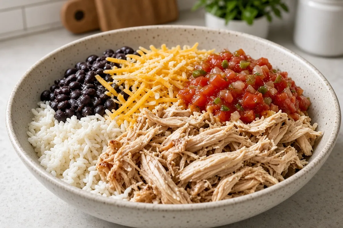 Rotisserie chicken tacos with cheese and salsa