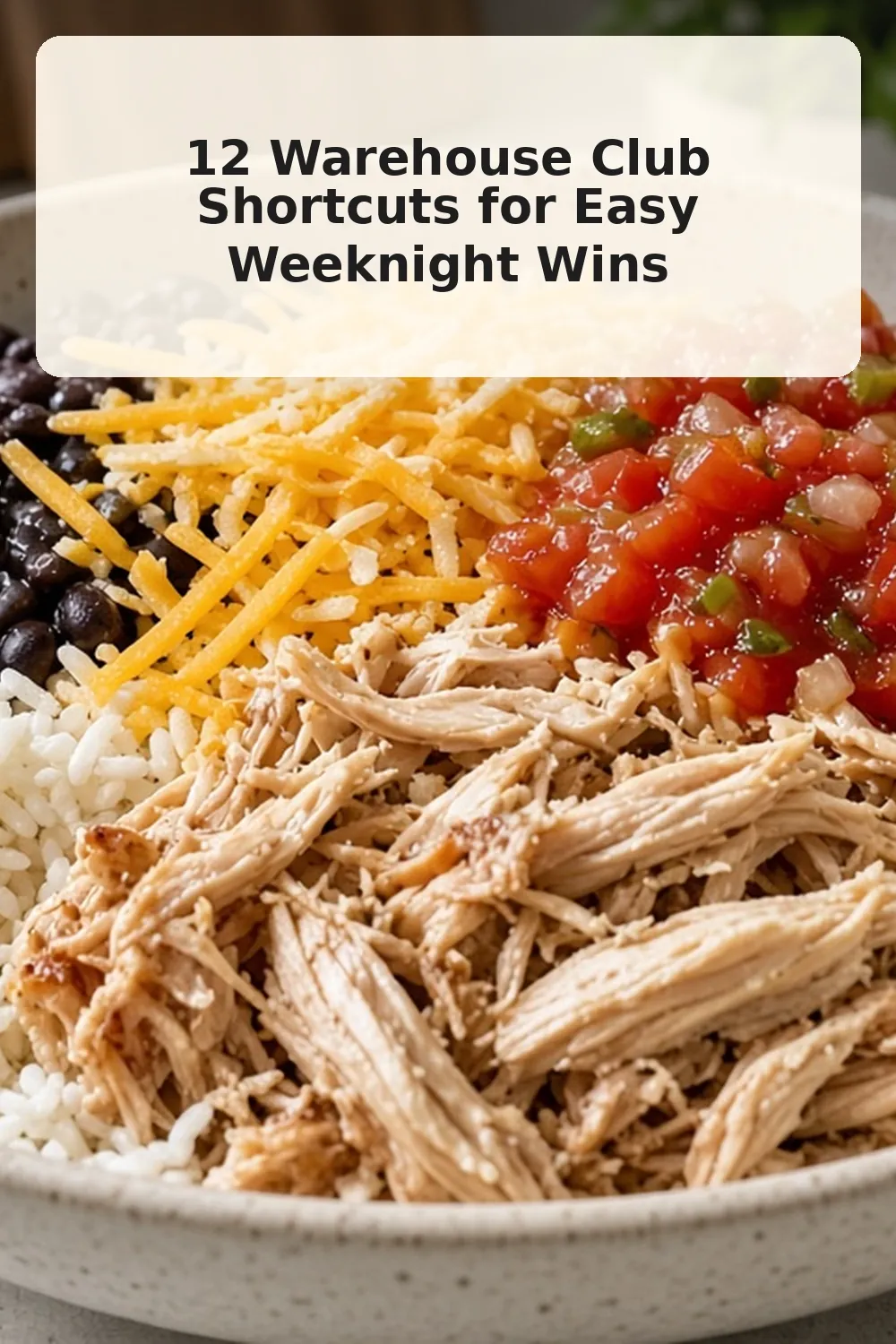 Vertical photo of rotisserie chicken taco dinner
