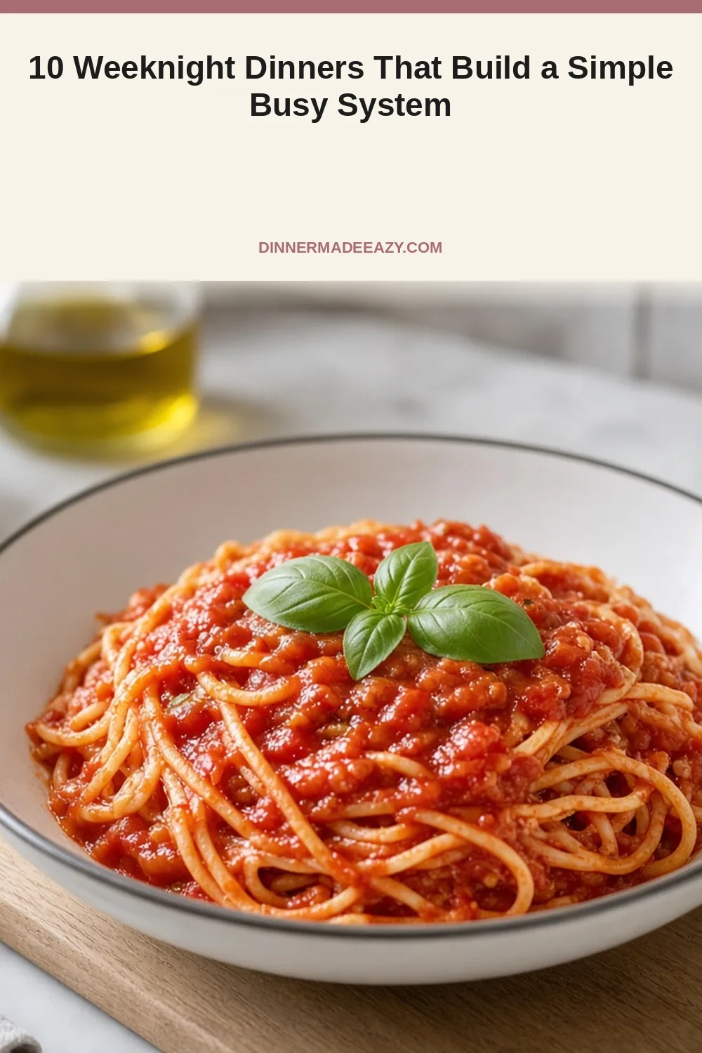 Vertical photo of weeknight spaghetti dinner