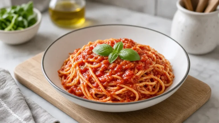 Bowl of spaghetti with marinara and Parmesan